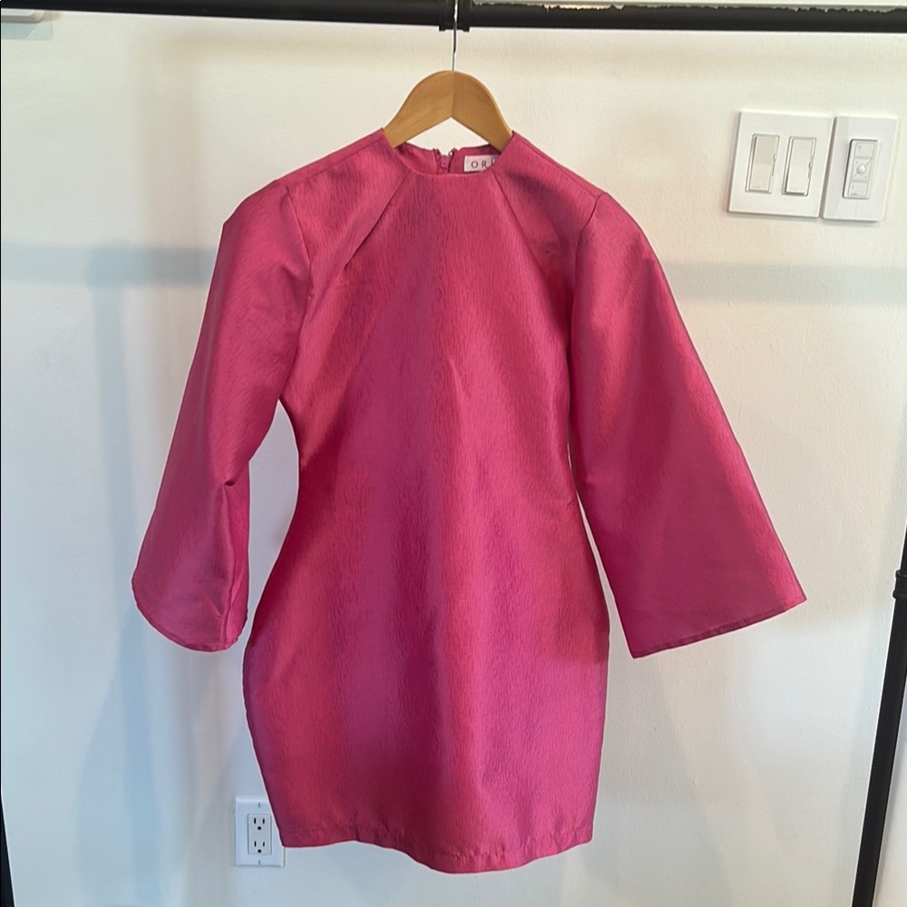 Pink Sheath Cocktail Dress with Mock Neck and Raglan Sleeves